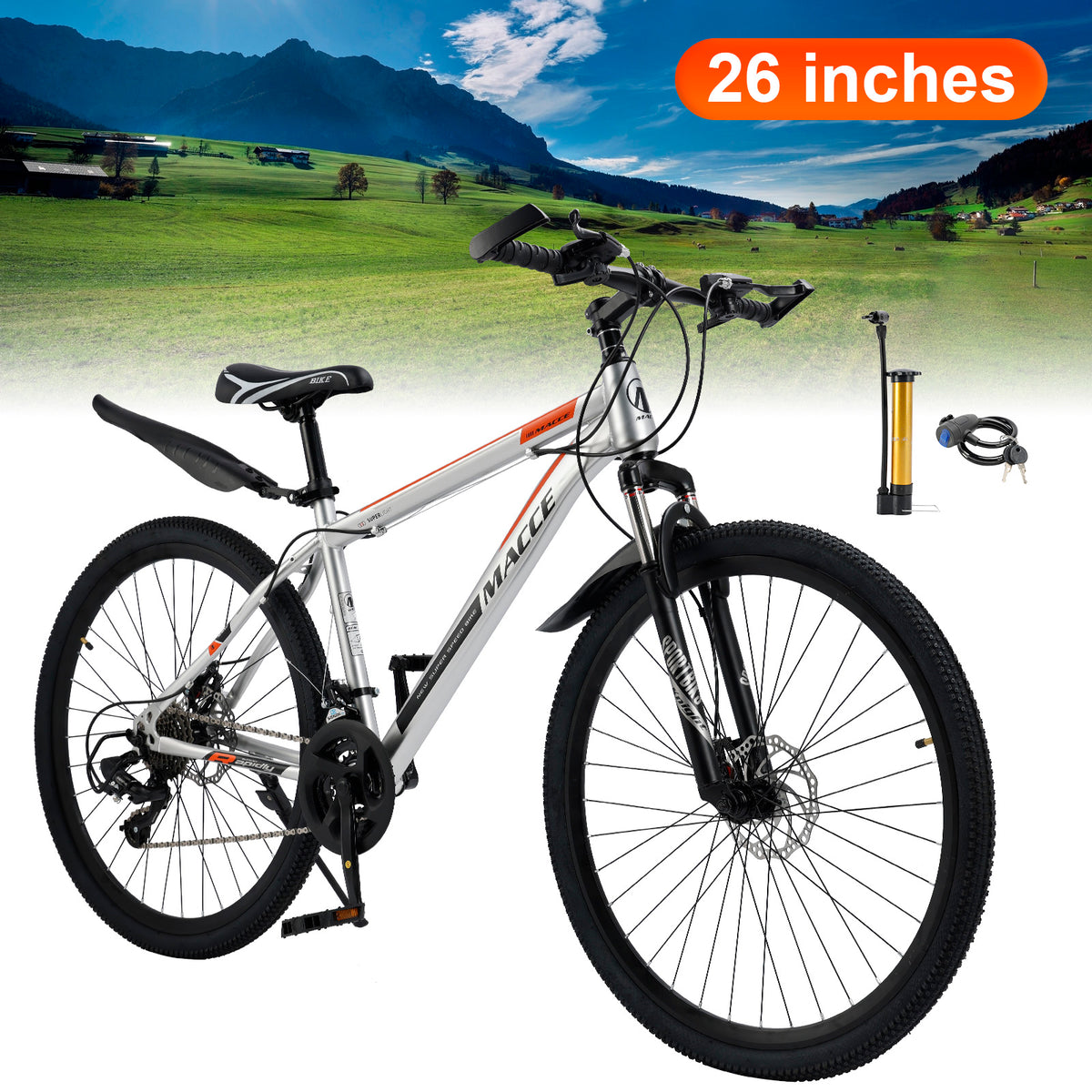 26" wheels 27 speed double disc brake mountain bike MTB for adults Silver