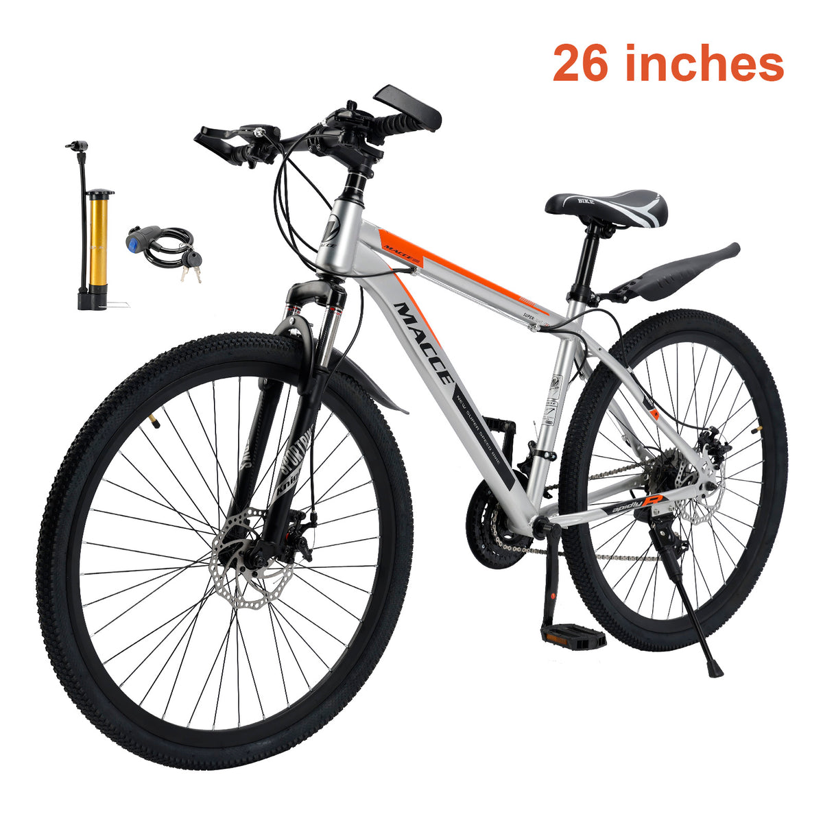 26" wheels 27 speed double disc brake mountain bike MTB for adults Silver