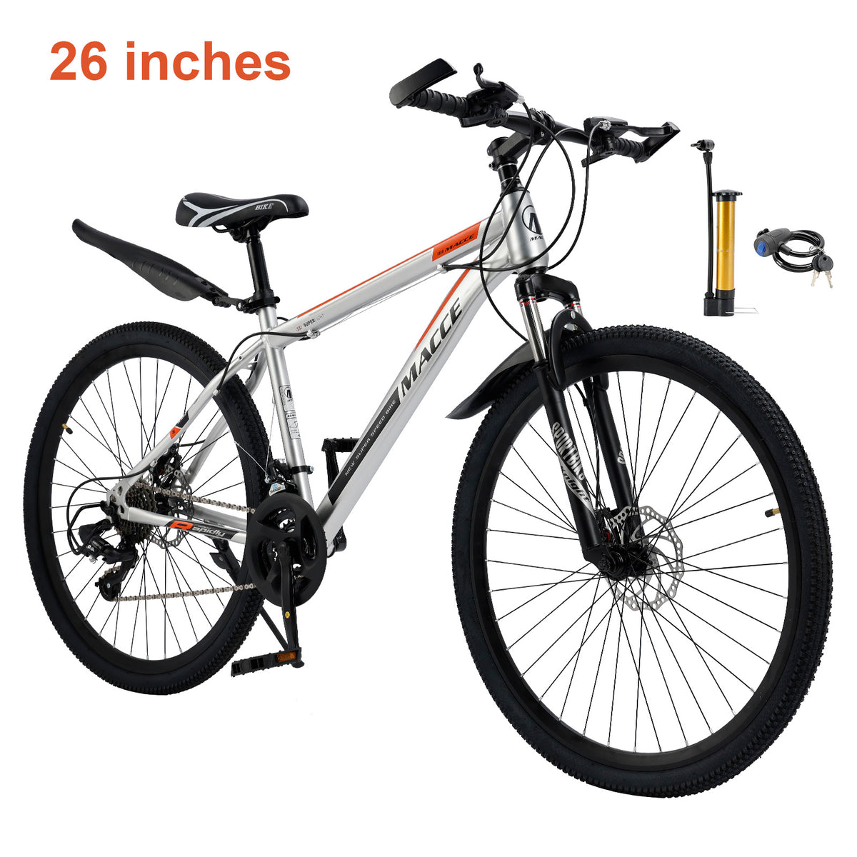 26" wheels 27 speed double disc brake mountain bike MTB for adults Silver