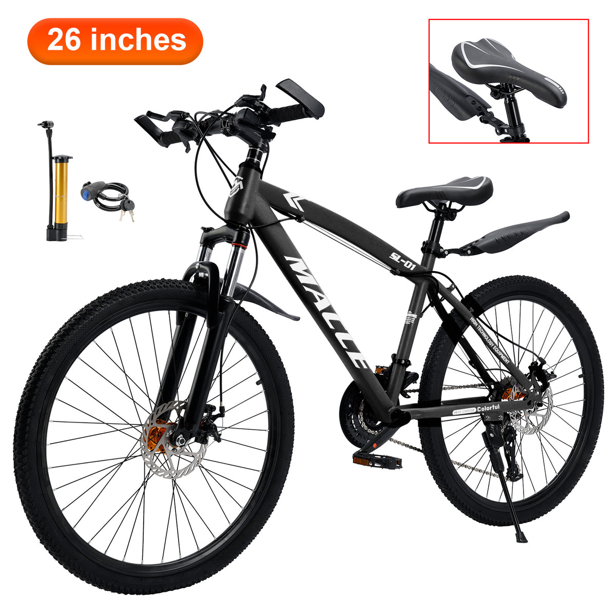 26" Black 27 speed double disc brake Suspension Fork mountain bike MTB for adult