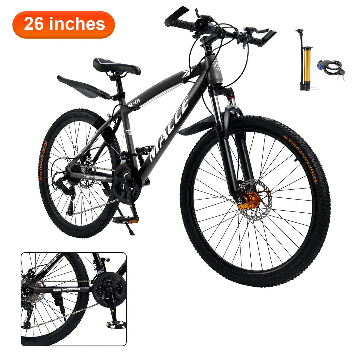 26" Black 27 speed double disc brake Suspension Fork mountain bike MTB for adult