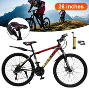 26" Spoke Wheel 24 Speed Mountain Bicycle Adult Bike MTB w/ fender Red+Yellow