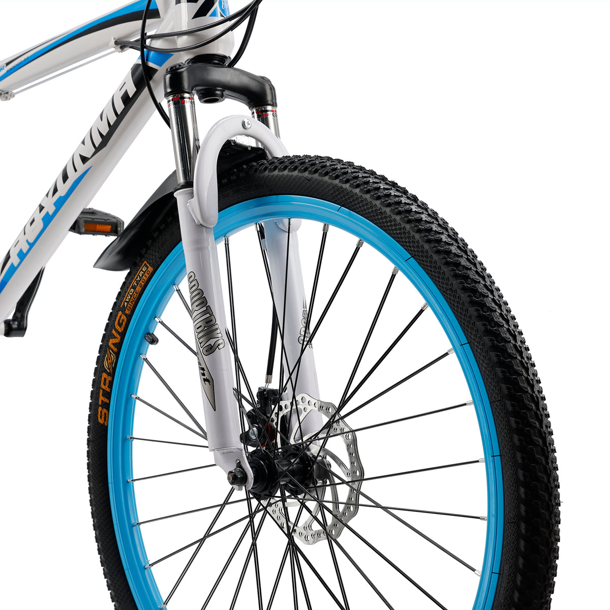 Unisex 26" Spoke Wheel 24 Speed Mountain Bike MTB with Disc Brake White+Blue