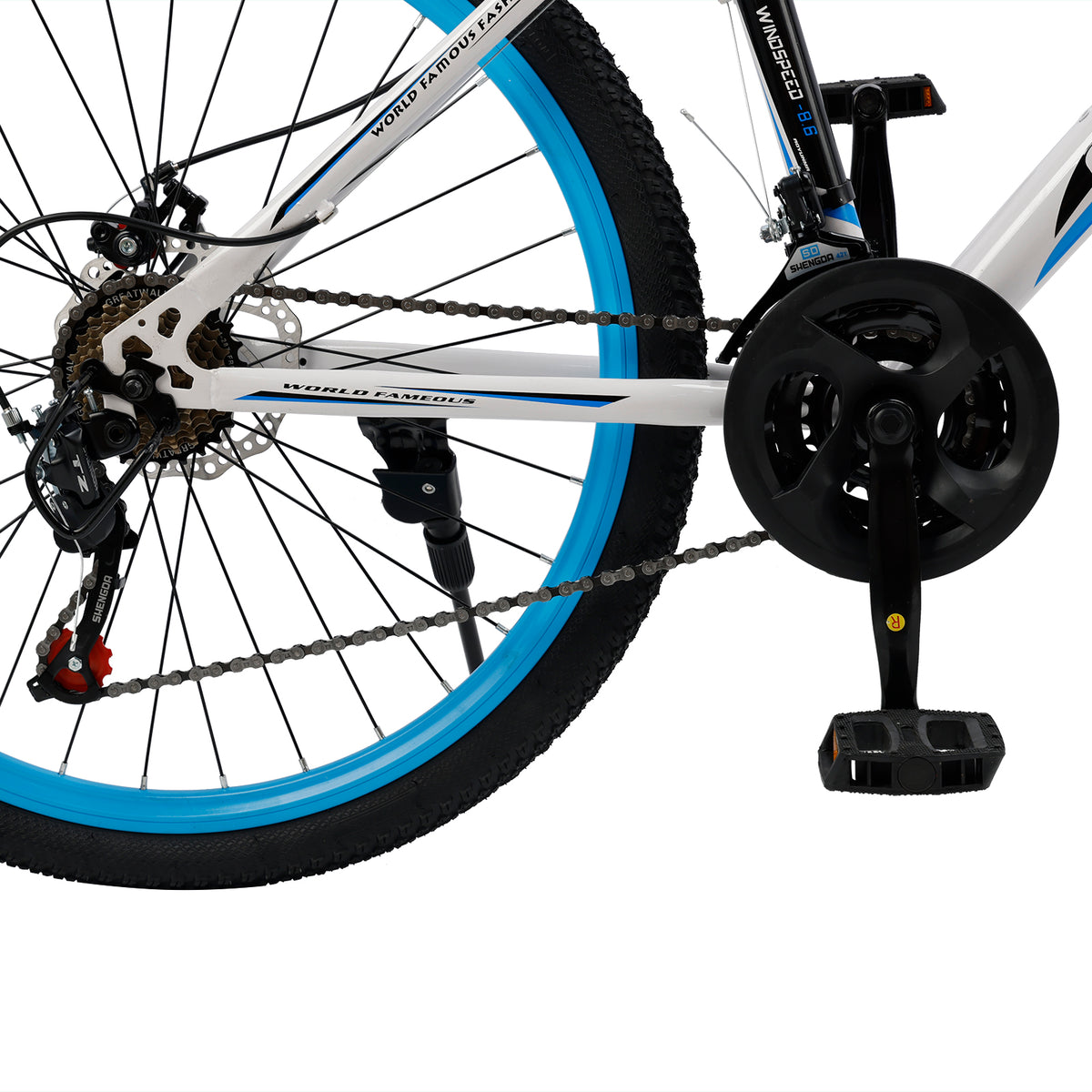 Unisex 26" Spoke Wheel 24 Speed Mountain Bike MTB with Disc Brake White+Blue