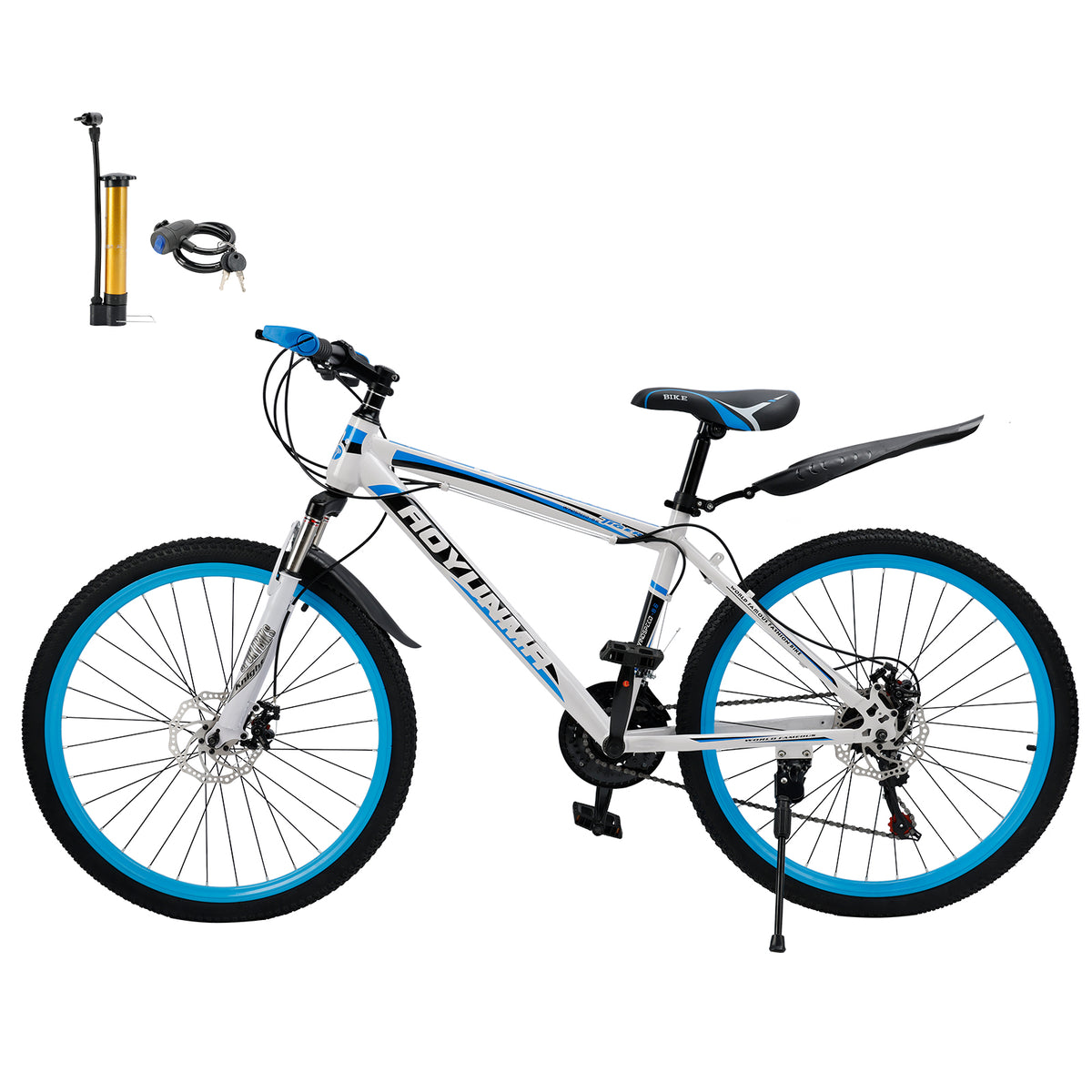 Unisex 26" Spoke Wheel 24 Speed Mountain Bike MTB with Disc Brake White+Blue