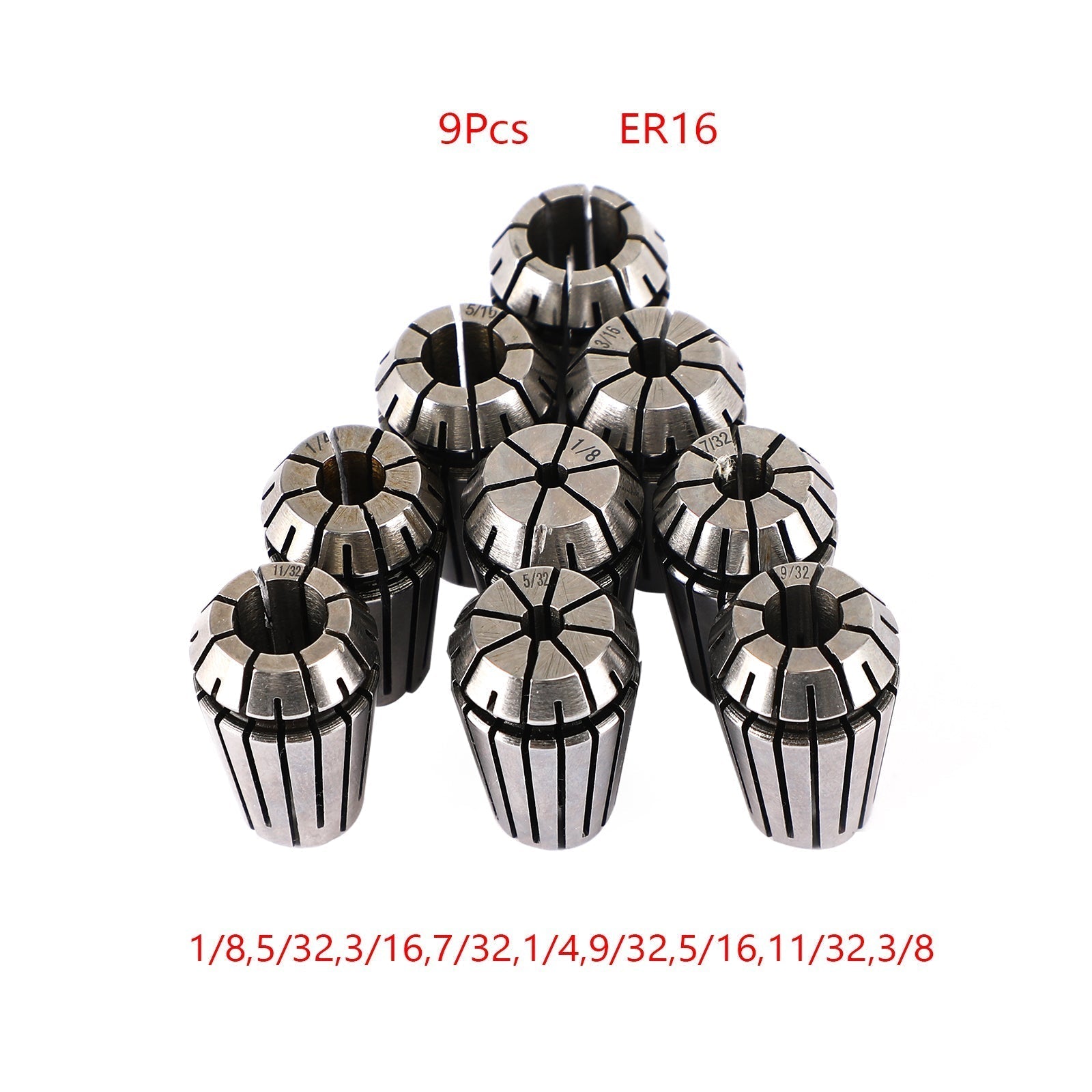 9Pcs ER16 Spring Collet Set For CNC Milling Lathe Tool Engraving Machine Steel