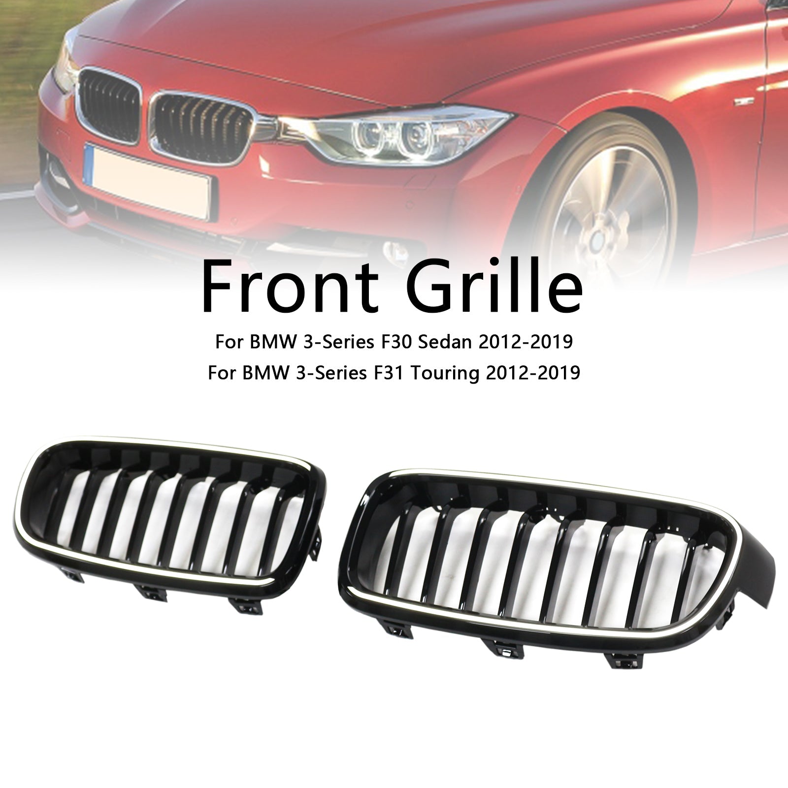 2012-2019 BMW 3-Series F30 Sedan Gloss Black Front Kidney Grille Grill 51137263481 51137255412