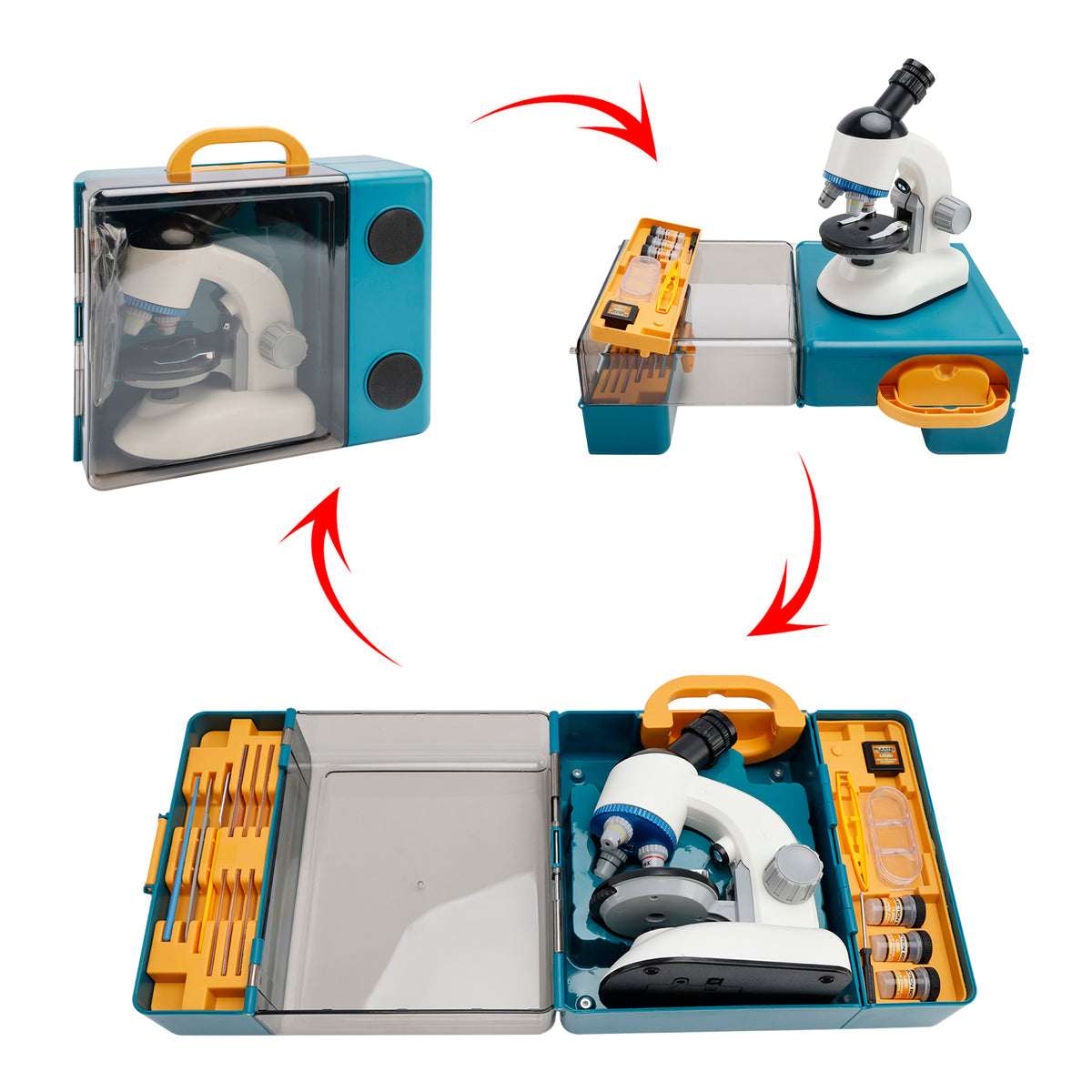 Rotating Microscope LED 100X-1200X Magnification Science Toys Kit For Kid White