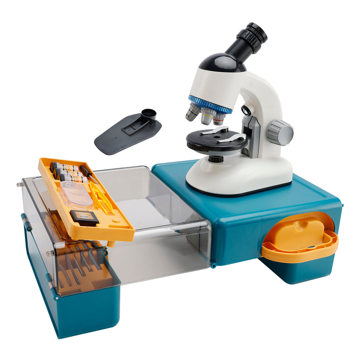Rotating Microscope LED 100X-1200X Magnification Science Toys Kit For Kid White