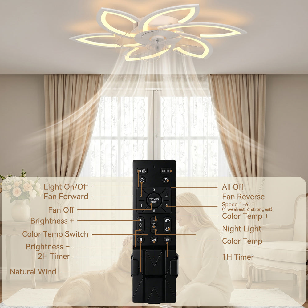 6-Speed Dimmable Quiet for Bedroom LED Ceiling Fan with Light App Control&Remote