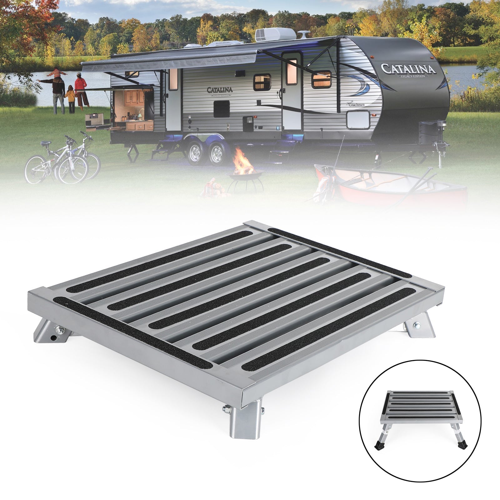 Portable Folding Aluminum Platform RV Step Stool Trailer Camper Working Ladder