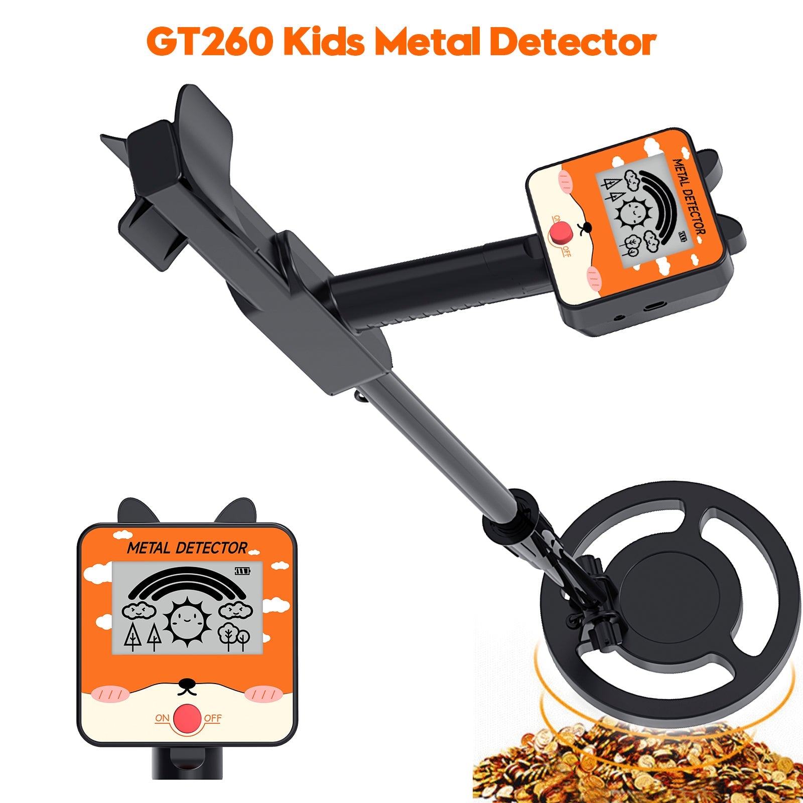 GT260 Kids Child Treasure Seeker Beginners Metal Detector Waterproof 6.3" Coil