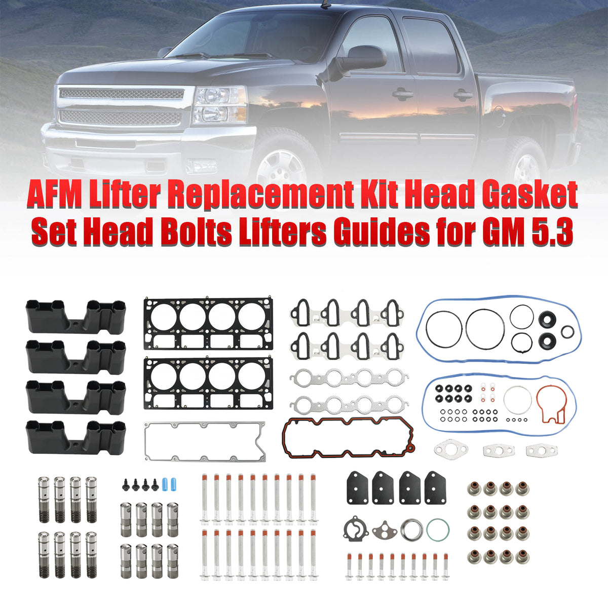 2007-2014 Chevrolet Suburban 1500 5.3L 5328CC 325CID V8 FLEX OHV, (16 Valve) AFM Lifter Replacement Kit Head Gasket Set Head Bolts Lifters Guides Generic