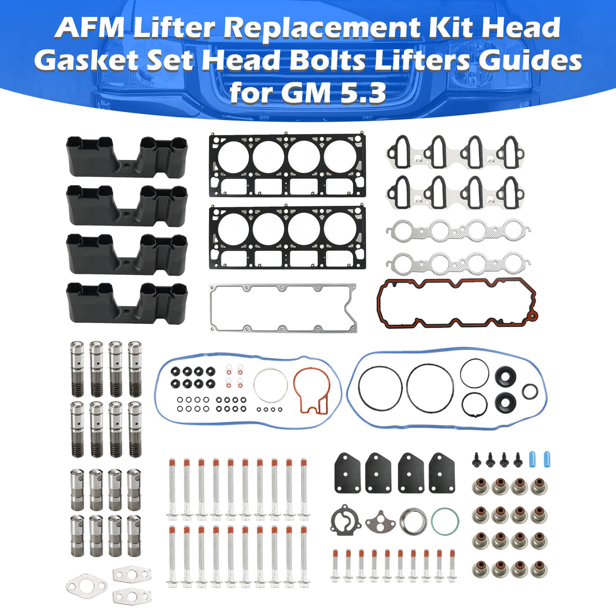 2007-2014 Chevrolet Suburban 1500 5.3L 5328CC 325CID V8 FLEX OHV, (16 Valve) AFM Lifter Replacement Kit Head Gasket Set Head Bolts Lifters Guides Generic