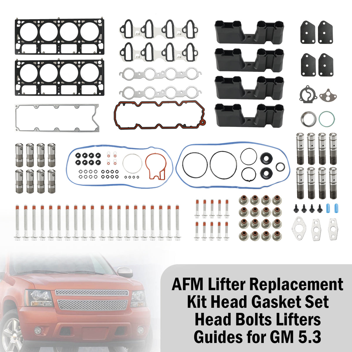 2007-2014 Chevrolet Suburban 1500 5.3L 5328CC 325CID V8 FLEX OHV, (16 Valve) AFM Lifter Replacement Kit Head Gasket Set Head Bolts Lifters Guides Generic