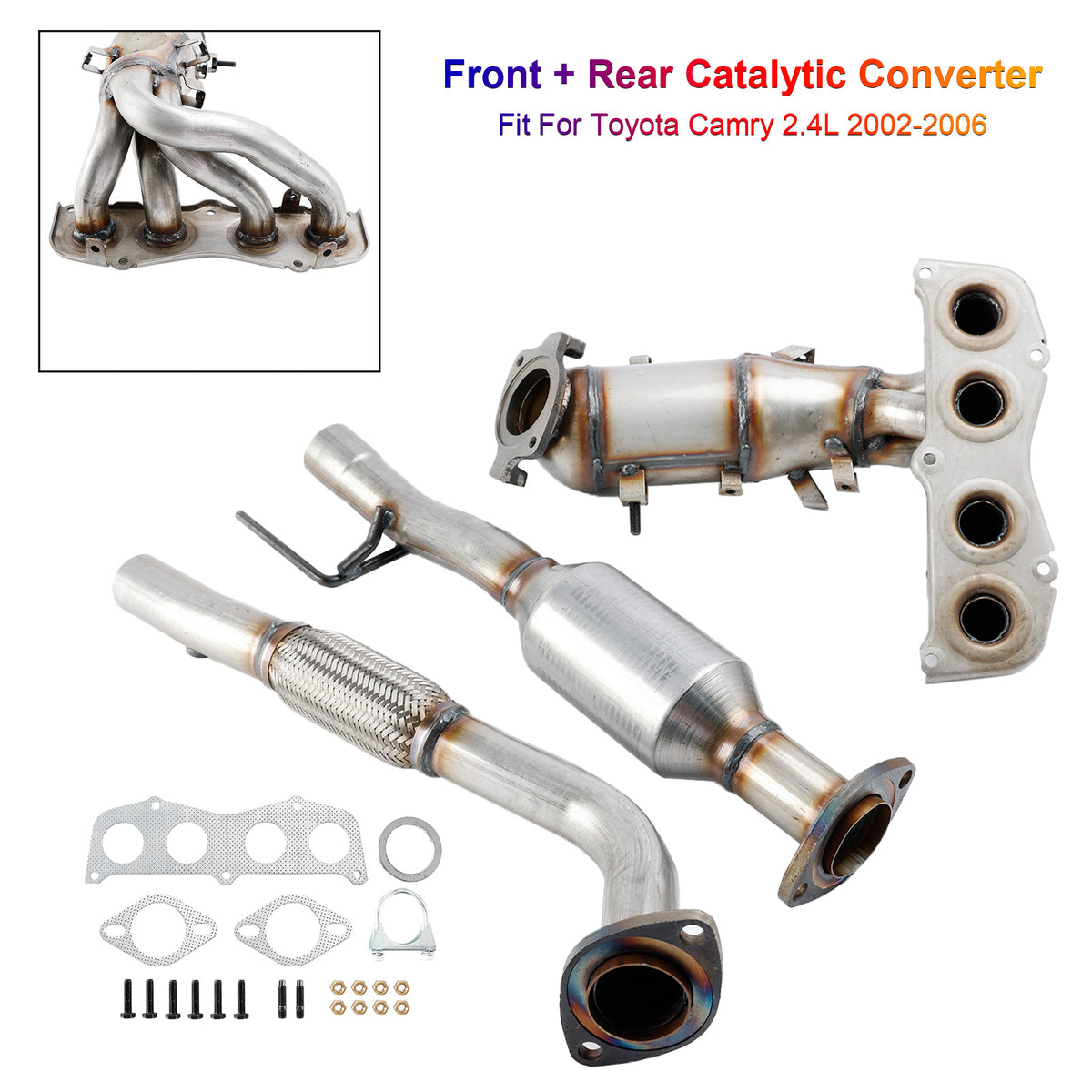 Front + Rear Exhaust Catalytic Converter For Toyota Camry 2.4L 2002 2003-2006
