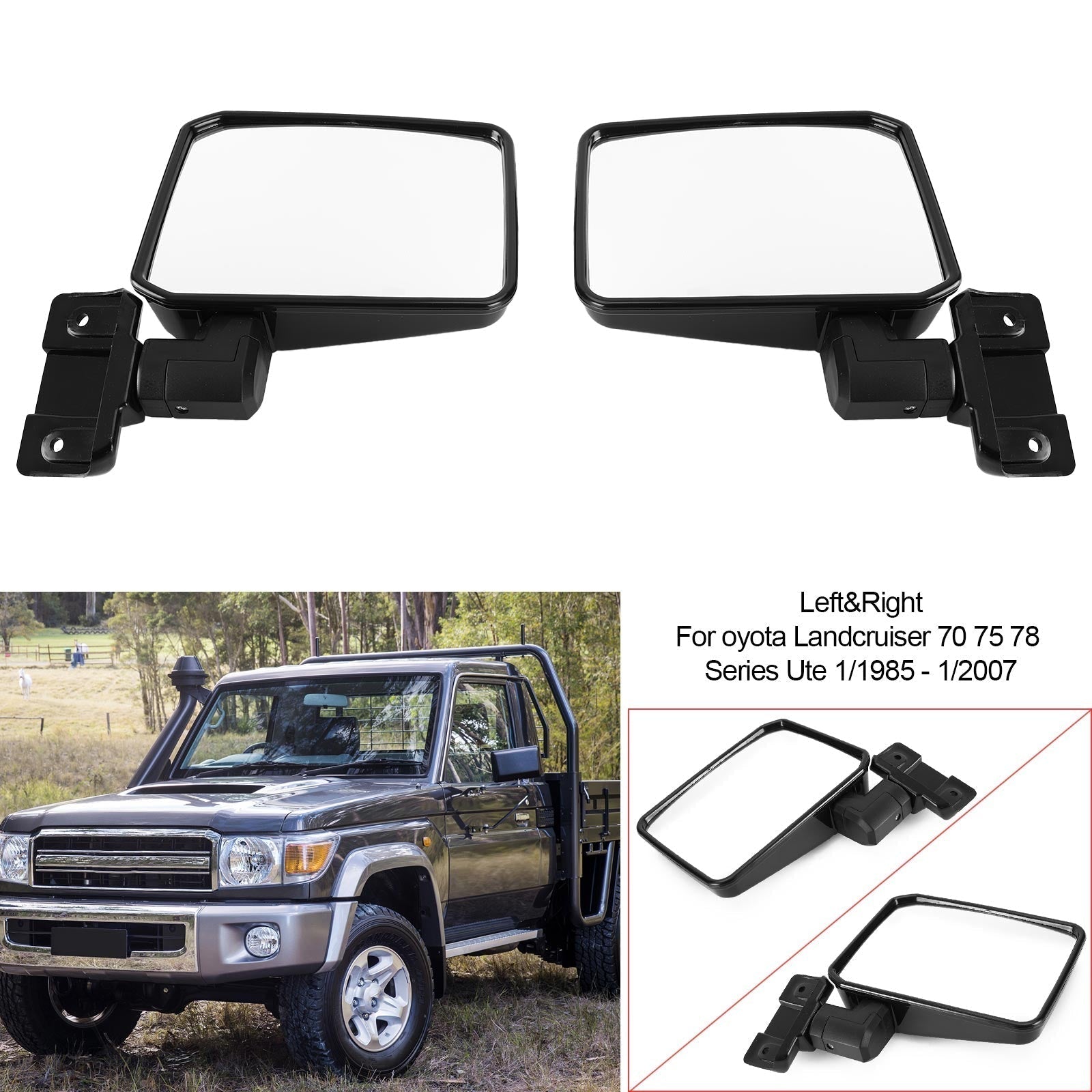 1985-2007 Toyota LandCruiser 70 75 78 Series Ute Pair LH+RH Door Mirror