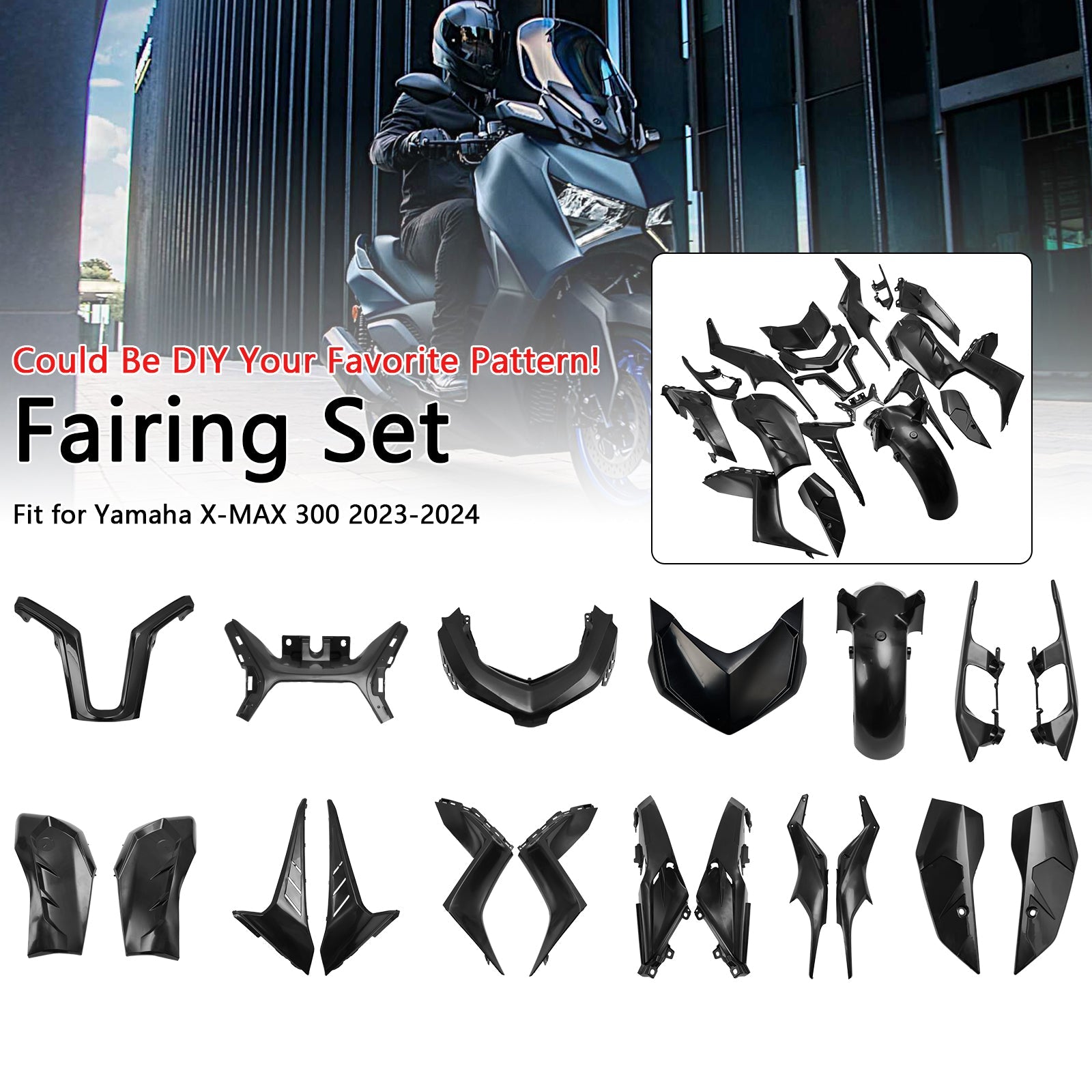 2023 2024 Yamaha X-MAX 300 XMAX Bodywork Fairing Injection Unpainted