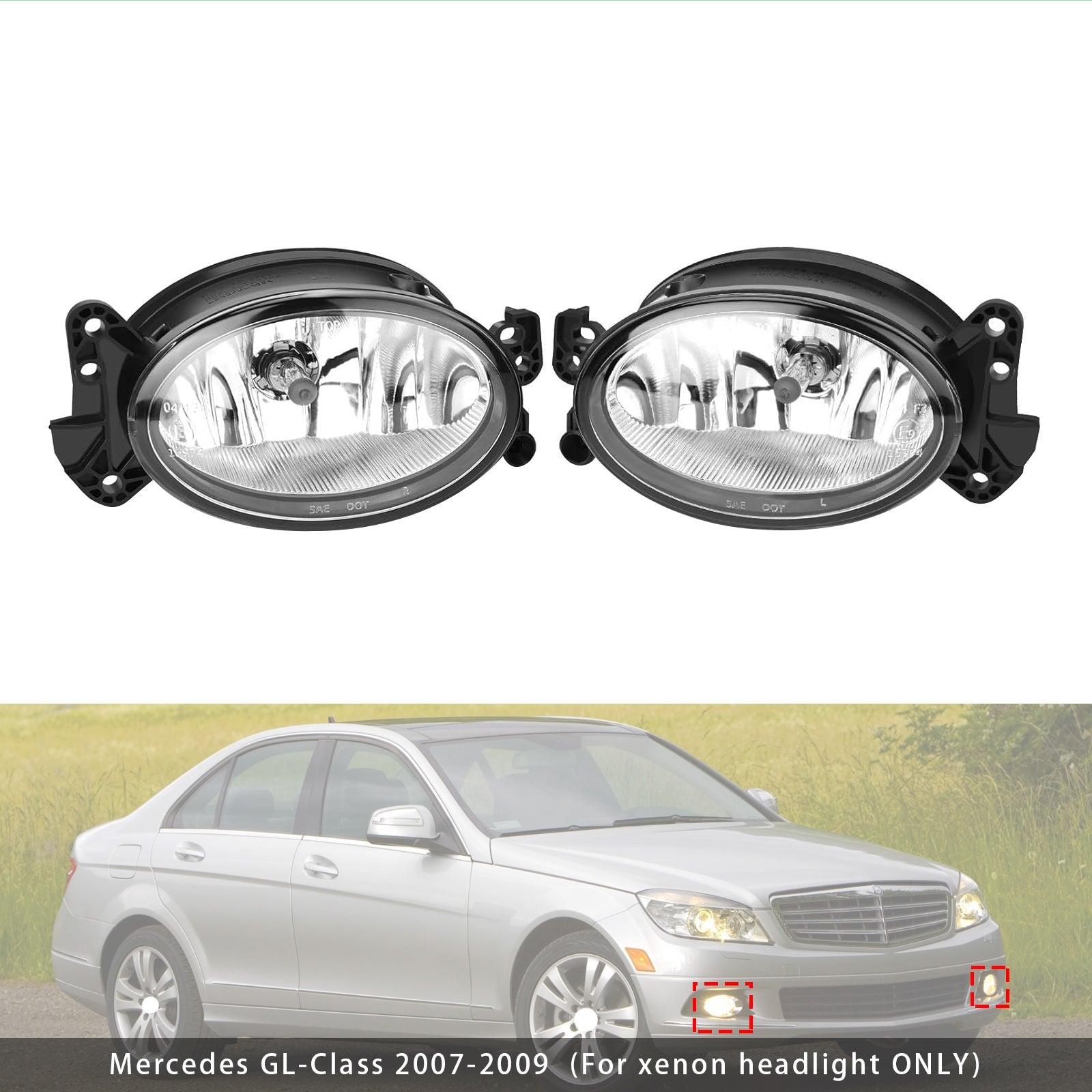 2006-2009 Mercedes CLS-Class Pair Front Fog Light Lamps With Bulbs A1698201556 A1698201656