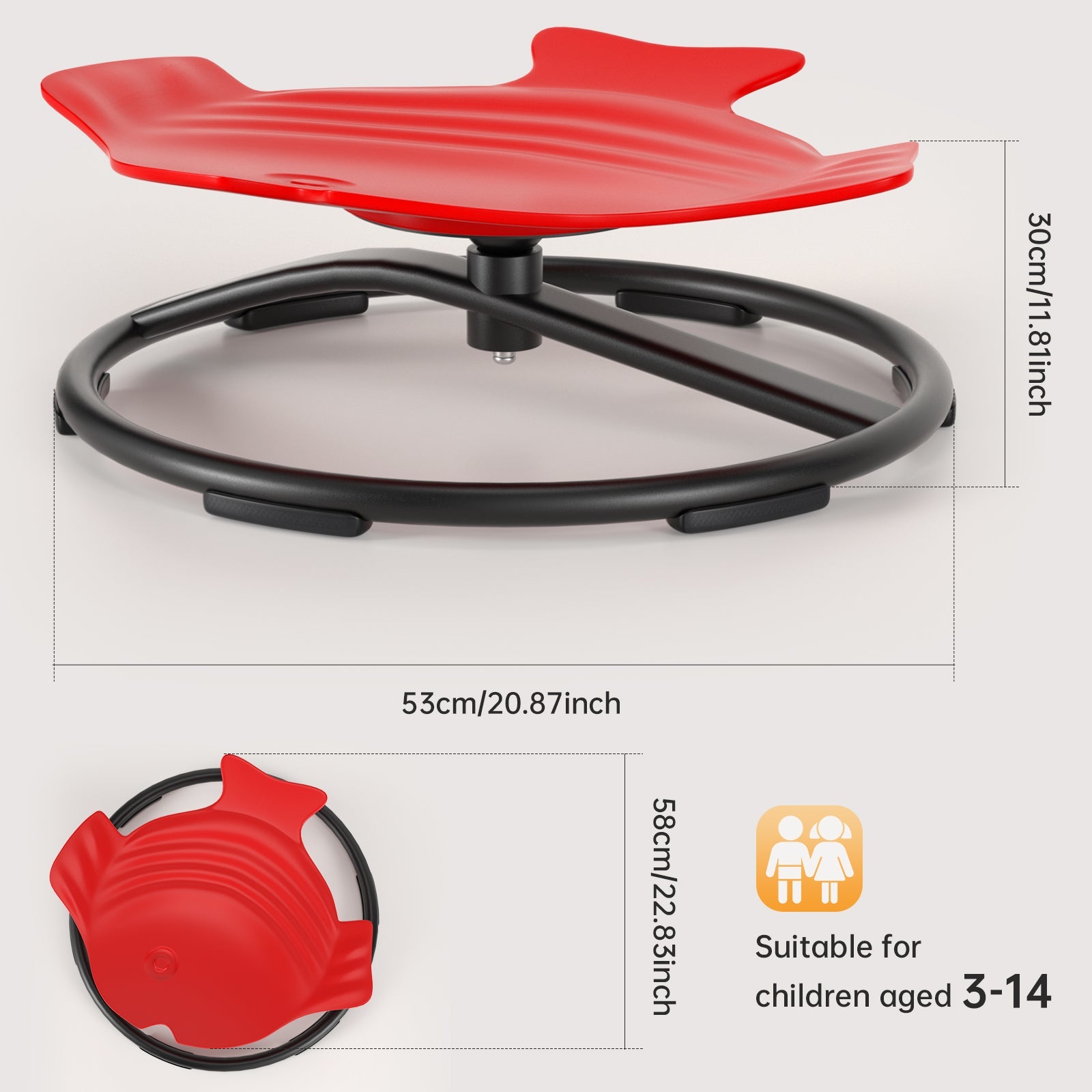 Sit + Spin 360°Sensory Spinning Seat Swivel Toy Kids Fish Wobble Chair Stool