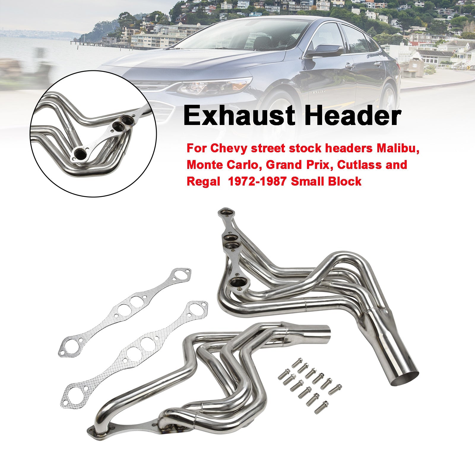 Stainless Steel Exhaust Manifold Header 267-400 fit Chevy SBC V8 1970-1987