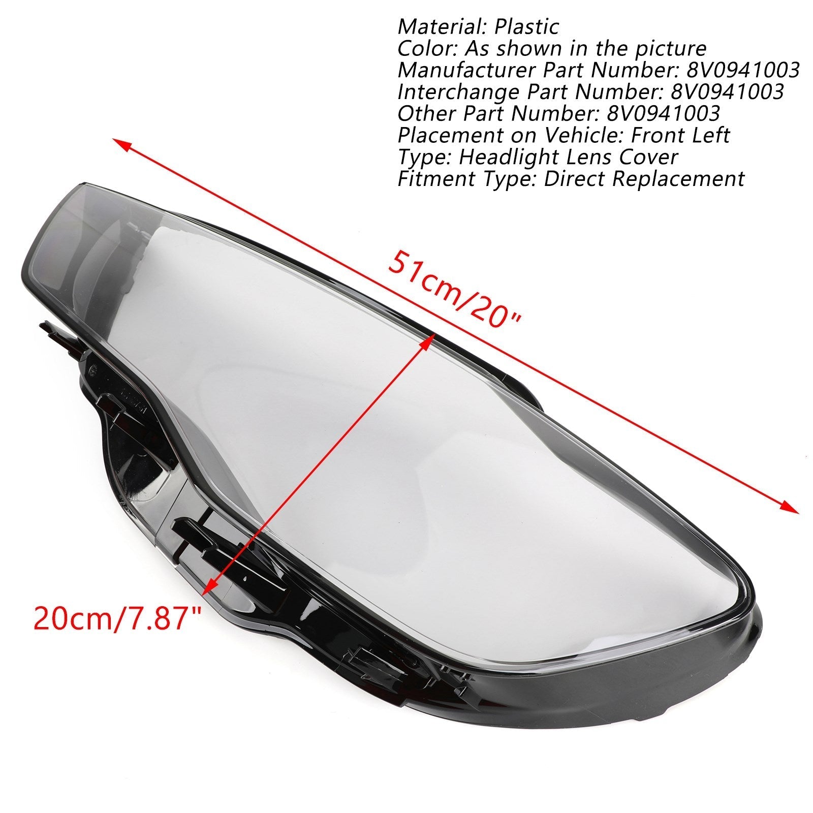 2013-2016 Audi A3 Headlight Cover Headlamp Lens Clear Generic