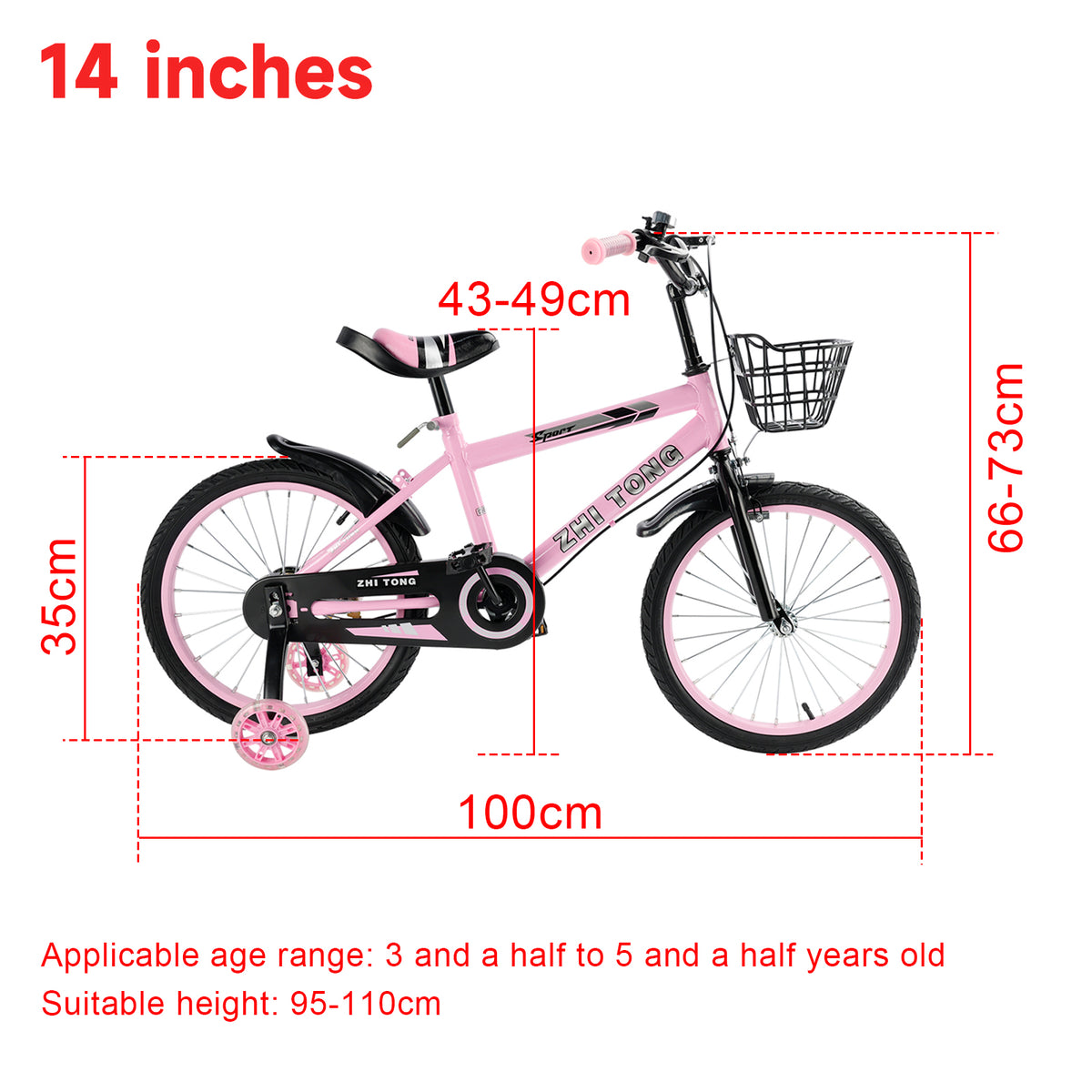 14 inches Kid's Bike Child Bicycle Adjustable Seat with auxiliary wheels