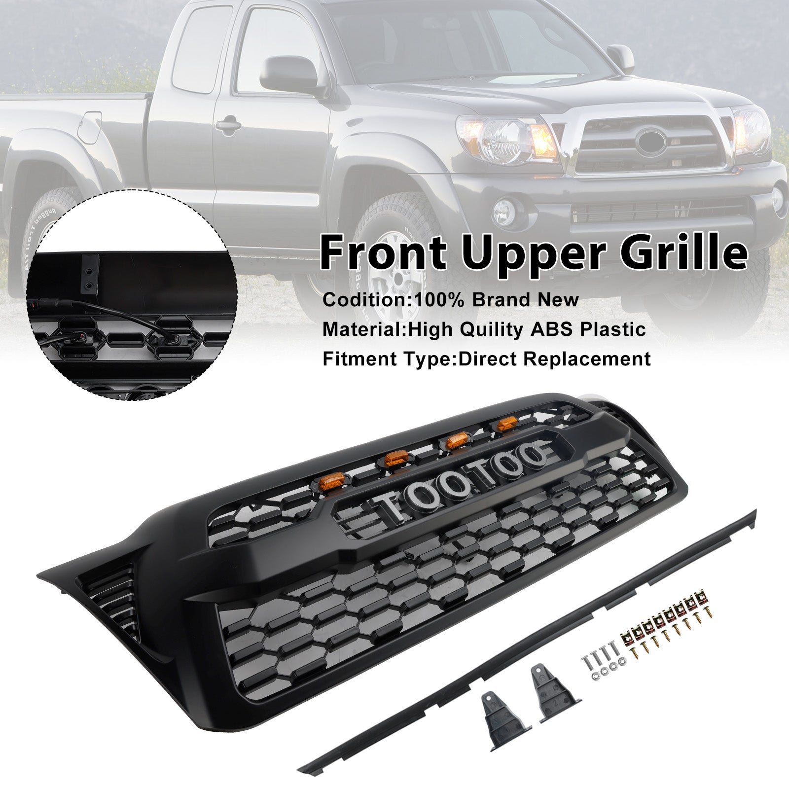 2005-2011 Toyota Tacoma W/LED Matte Black Front Bumper Grille Grill