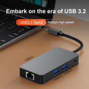 6 in 1 TYPE-C to RJ45 Gigabit USB 3.2 HDMI PD100W Interface Hub Adapter Dock