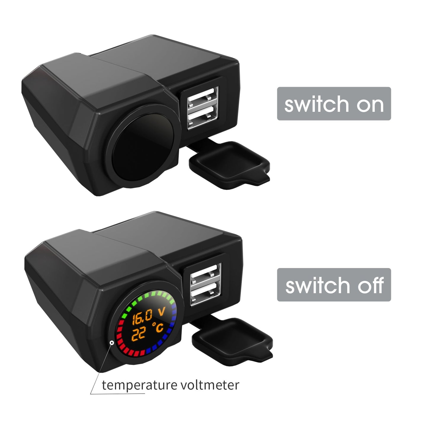 Qc3.0 Volt Meter Phone Charge Bracket Temperature Meter For Motocycle Scooter BlackB Generic