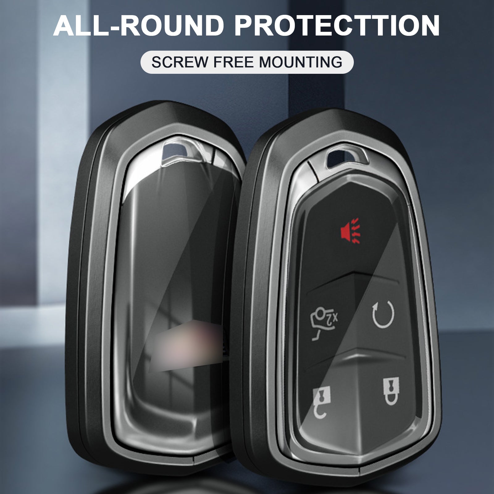 Aluminum Alloy TPU Black Car Key Case Cover With Buckle For Cadillac