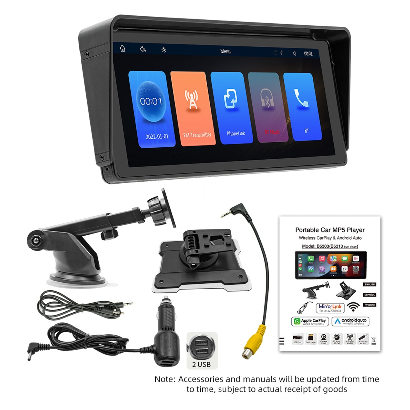 10.77" Car MP5 Player Bluetooth Car FM Transmitter Wireless Carplay 4 LED Camera