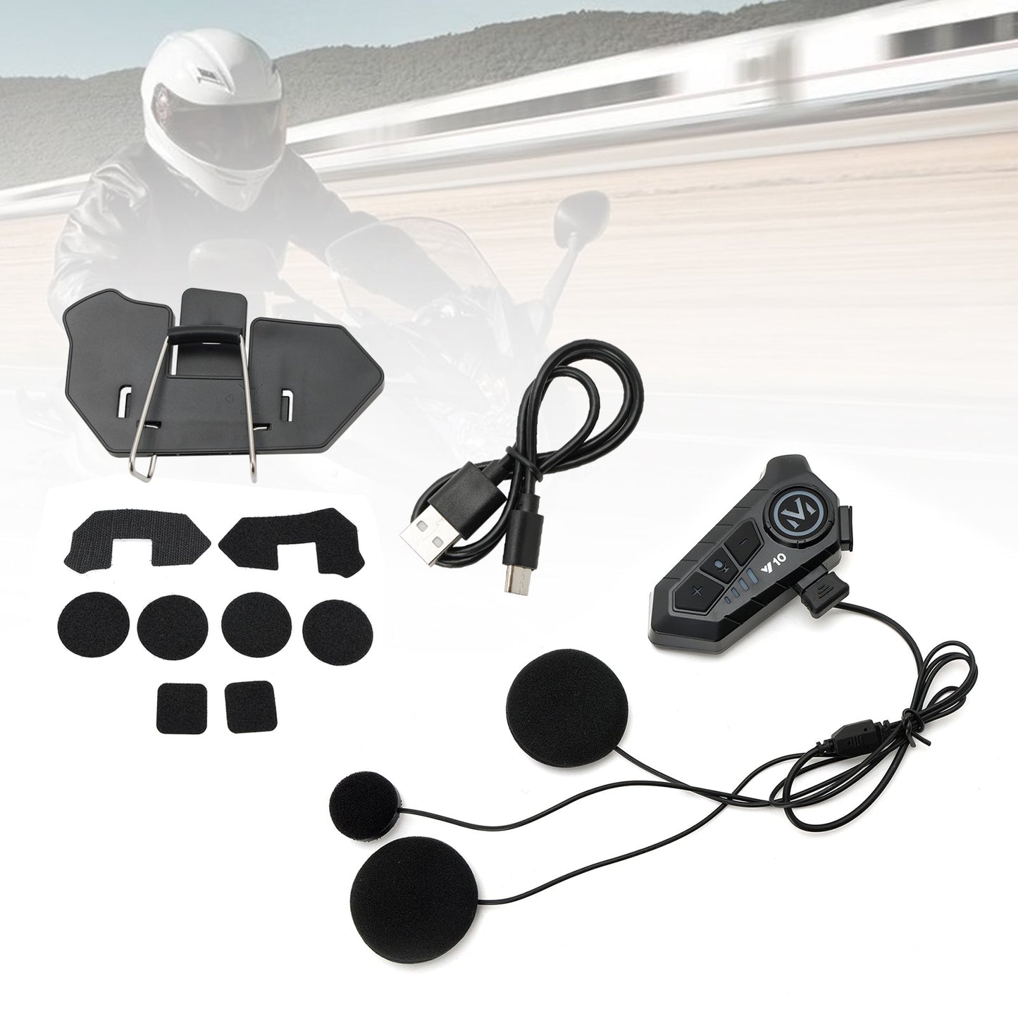 Universal Speaker Player Helmet Bluetooth Earphone Headset Black For Motorcycle