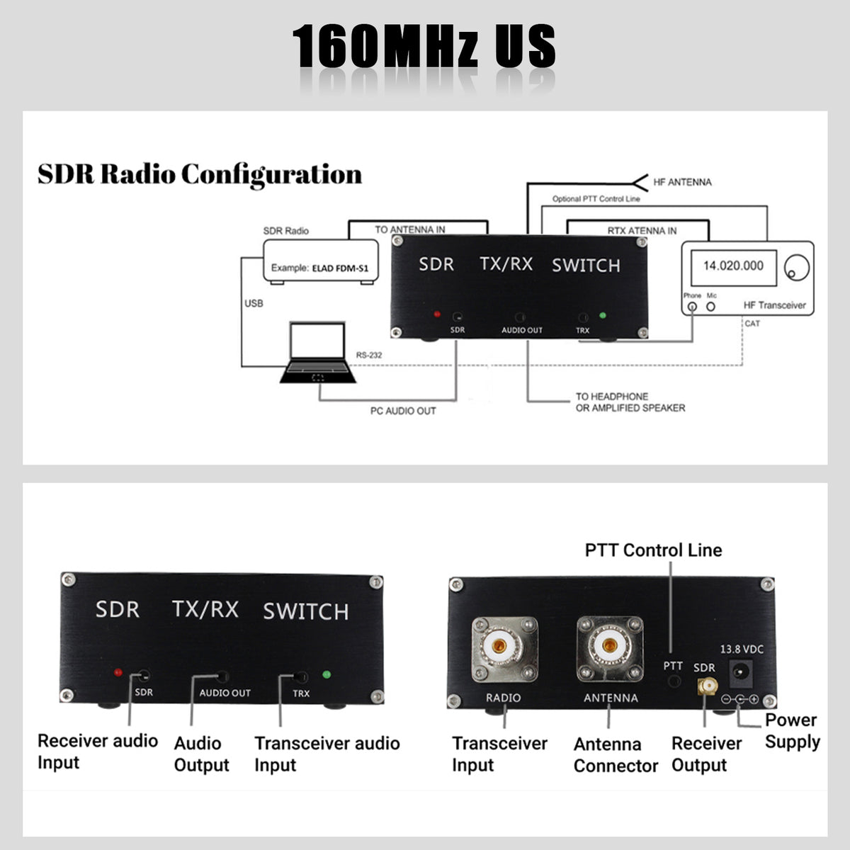 SDR Receive Switch Antenna Sharing Transceiver TR Switch Box 100W DC 160MHz US