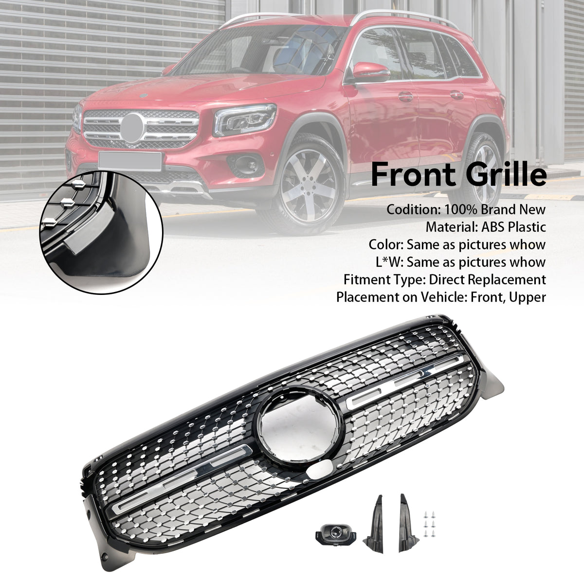Diamond Front Bumper Grille Grill Fit Mercedes Benz GLB X247 2020-2023