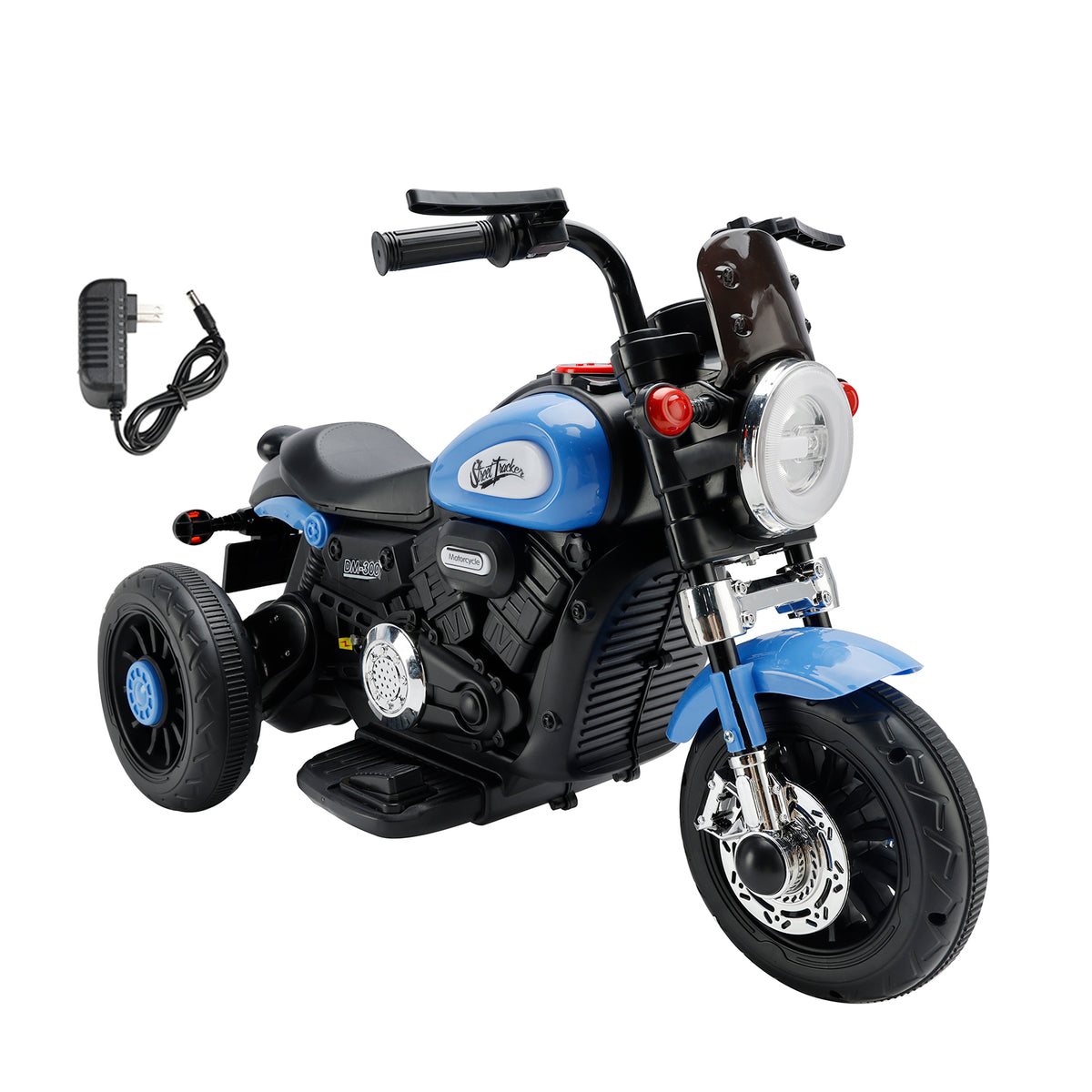 3 Wheel Kids Ride On Motorcycle 6V Powered Electric Dual Drive Toy Car Blue