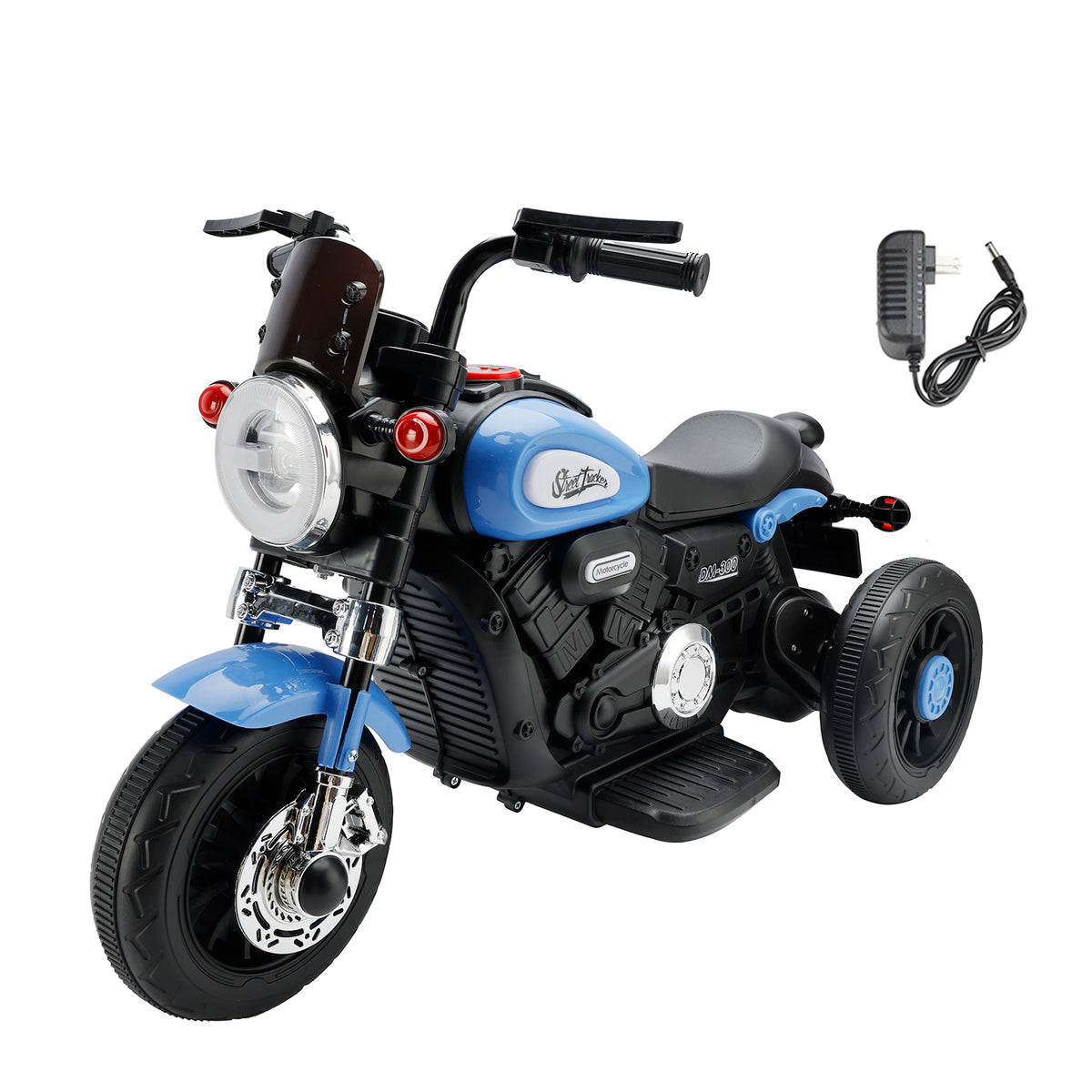 3 Wheel Kids Ride On Motorcycle 6V Powered Electric Dual Drive Toy Car Blue