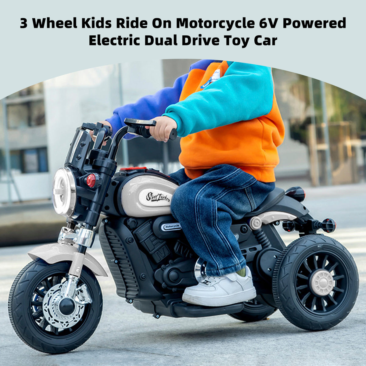 3 Wheel Kids Ride On Motorcycle 6V Powered Electric Dual Drive Toy Car Gray