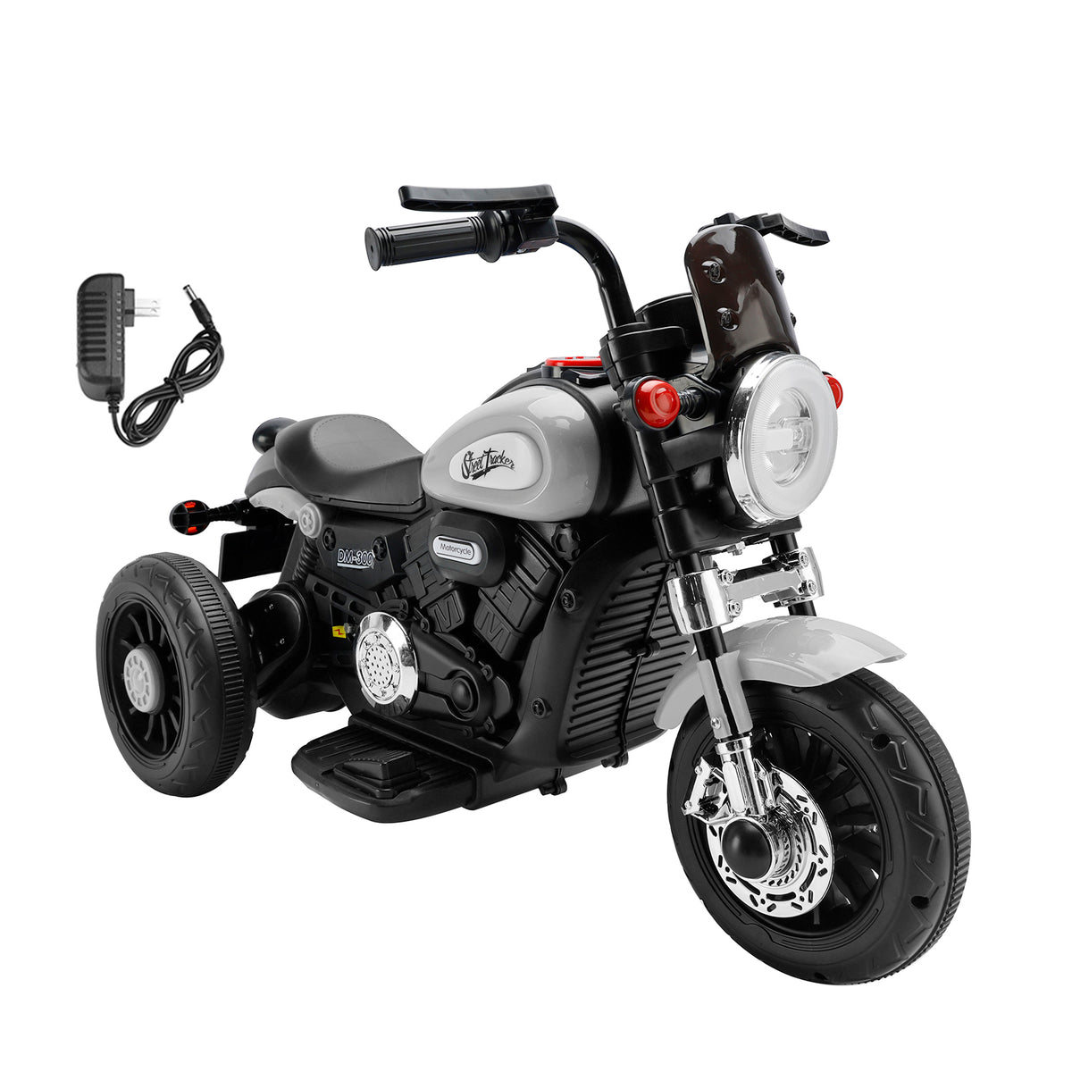 3 Wheel Kids Ride On Motorcycle 6V Powered Electric Dual Drive Toy Car Gray