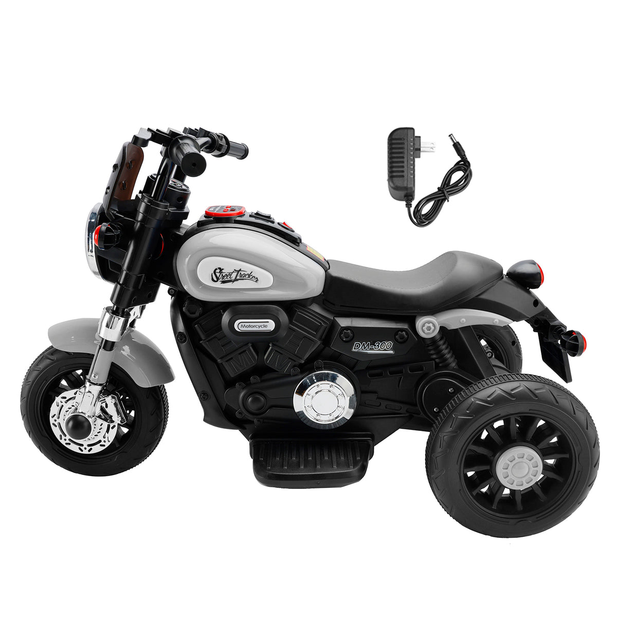 3 Wheel Kids Ride On Motorcycle 6V Powered Electric Dual Drive Toy Car Gray