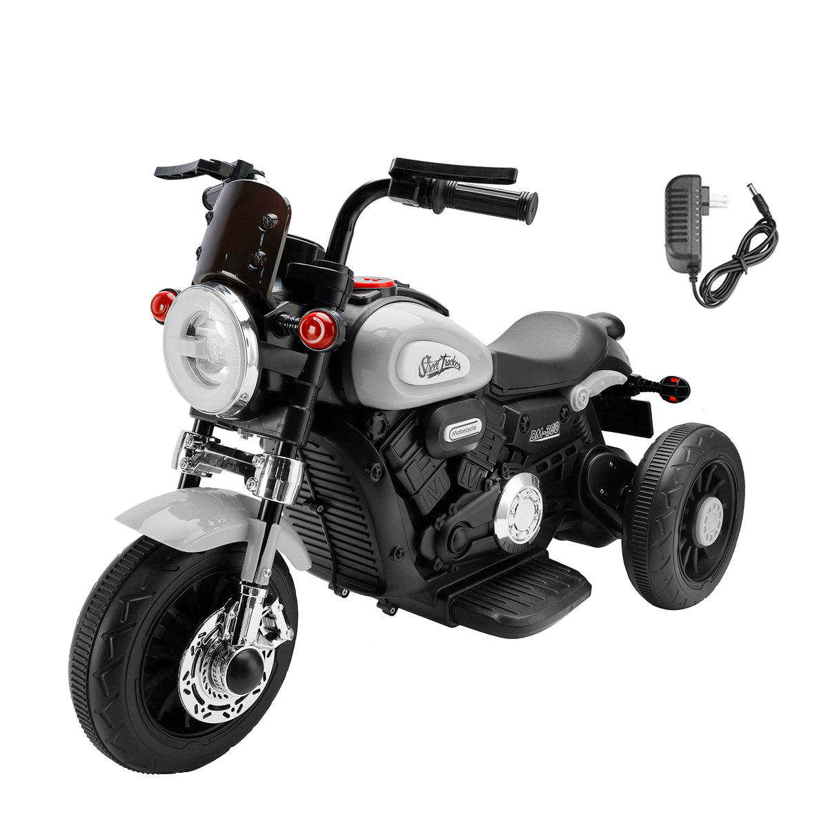 3 Wheel Kids Ride On Motorcycle 6V Powered Electric Dual Drive Toy Car Gray