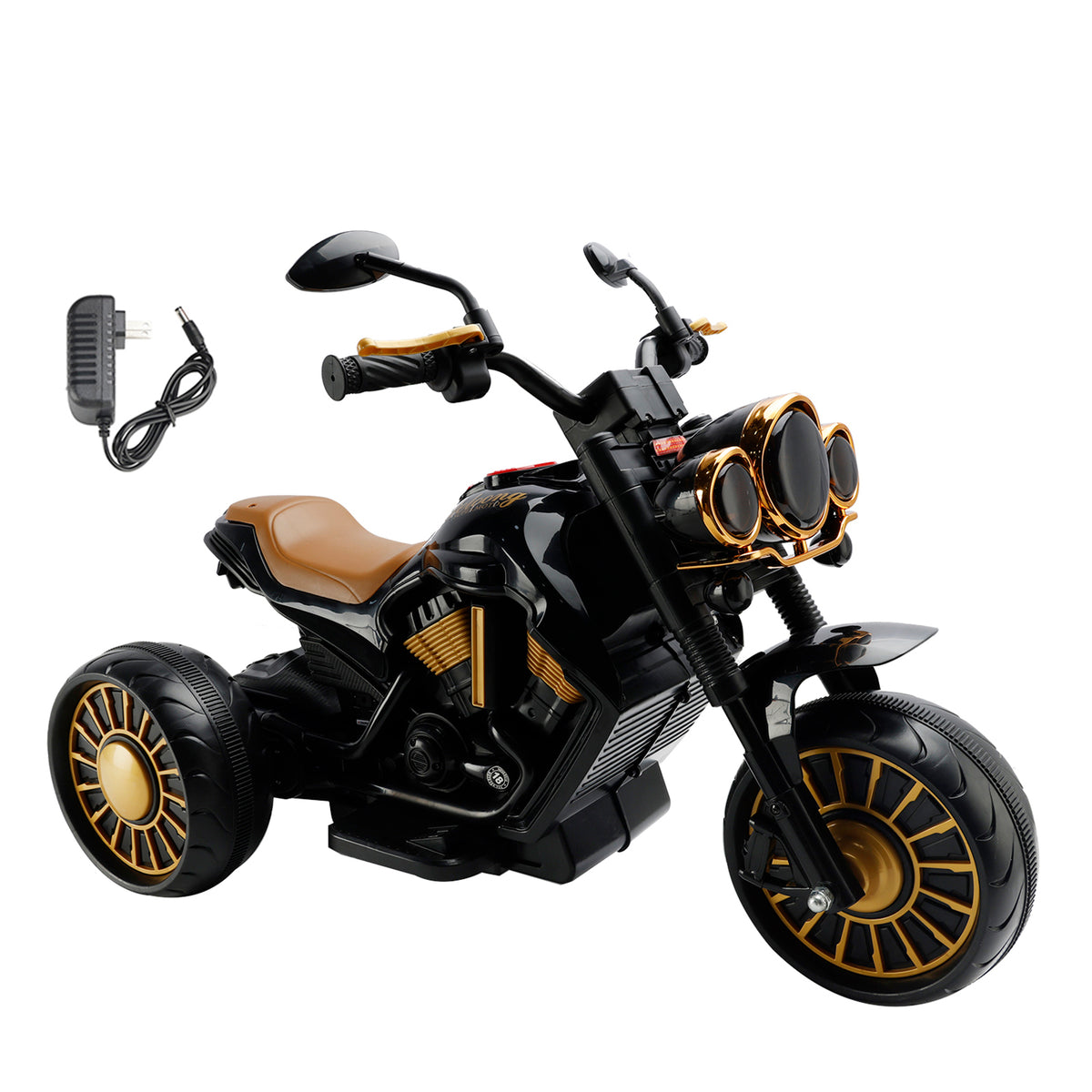 3 Wheel Kids Ride On Motorcycle Electric Dual Drive Toy Car With LED Light Black
