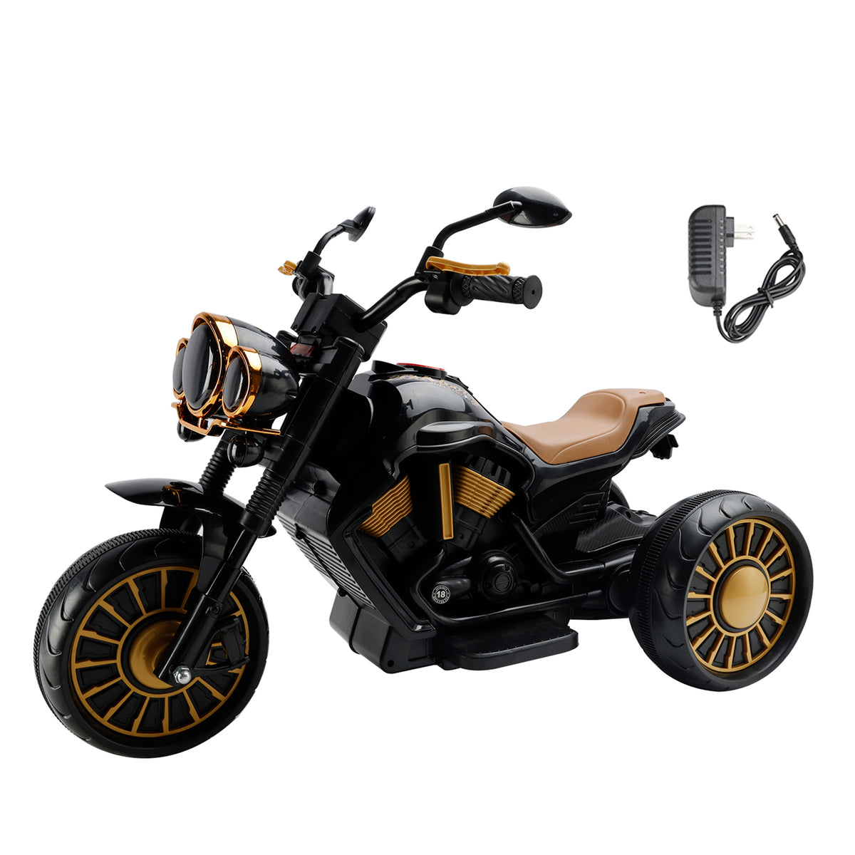 3 Wheel Kids Ride On Motorcycle Electric Dual Drive Toy Car With LED Light Black