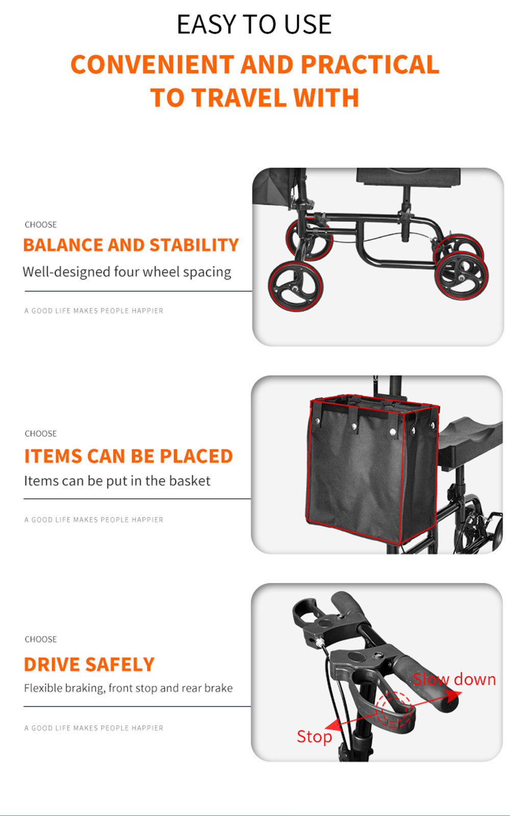 Foldable Knee Scooter Steerable Leg Walker W/Basket Adjusted Height Walking Aid