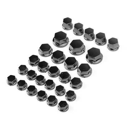 Set 30 Black Motor Engine Water Pump Body Screw Nut Bolts Caps Covers 5 sizes