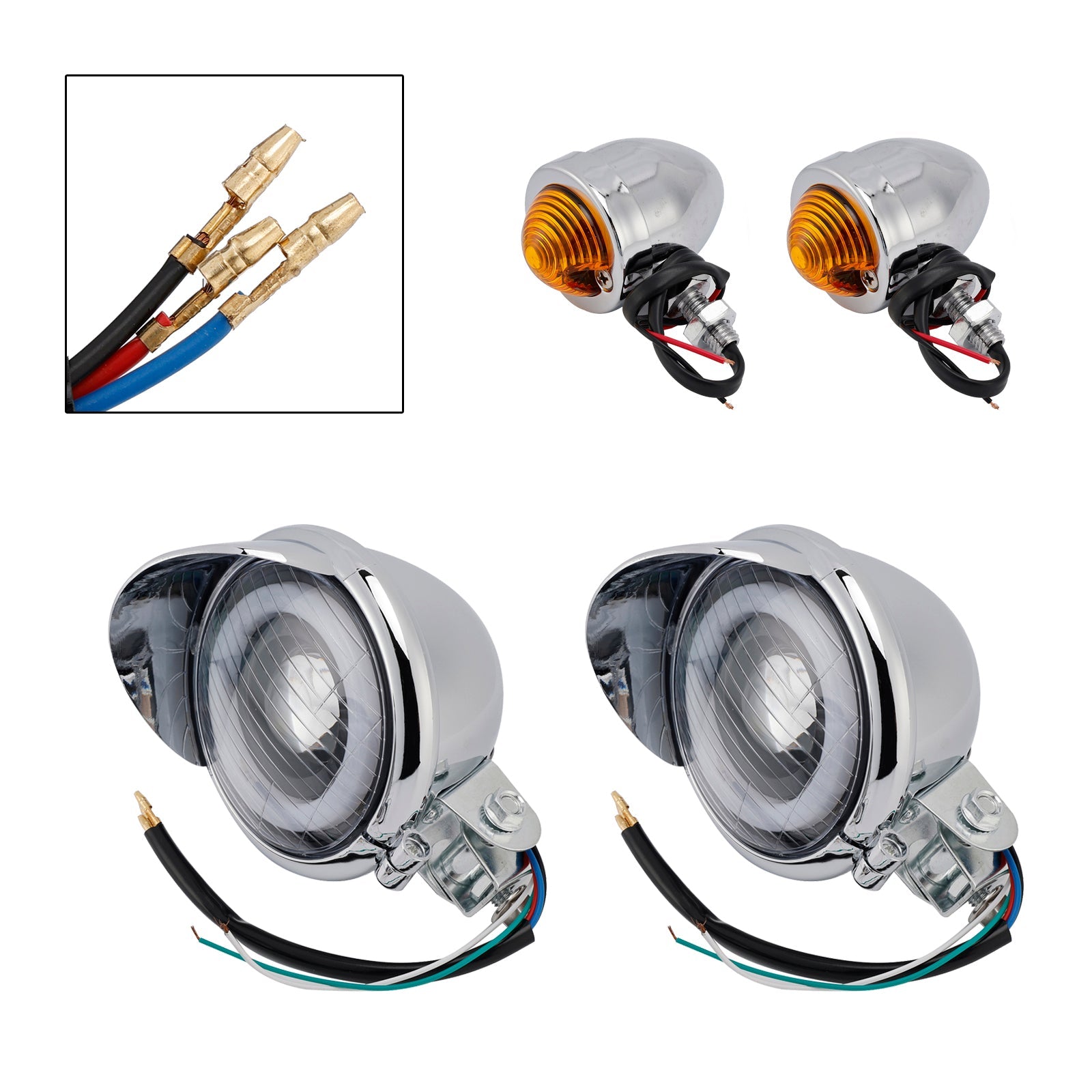 Motorcycle Beam Headlight Fog Lamp Custom Chrome #D17 For Racer Bobber Chopper