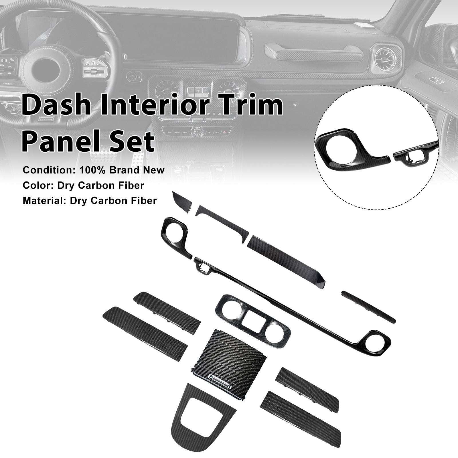 2025+ Fit Mercedes W465 G550 G580 G63 Dry Carbon Dash Interior Trim Panel Set