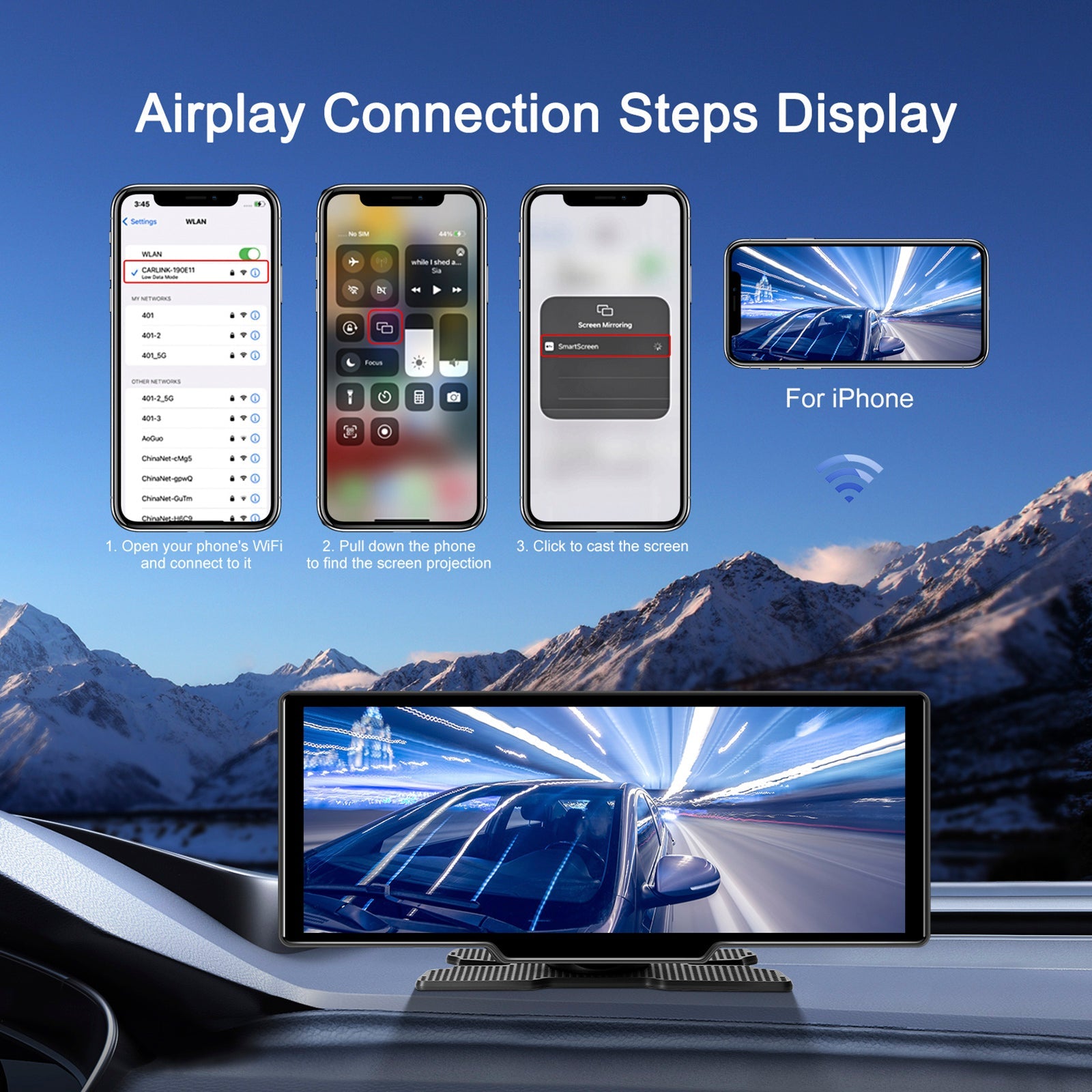 10.77" Portable Bluetooth Car Navigation Wireless Carplay Car Radio AHD Camera