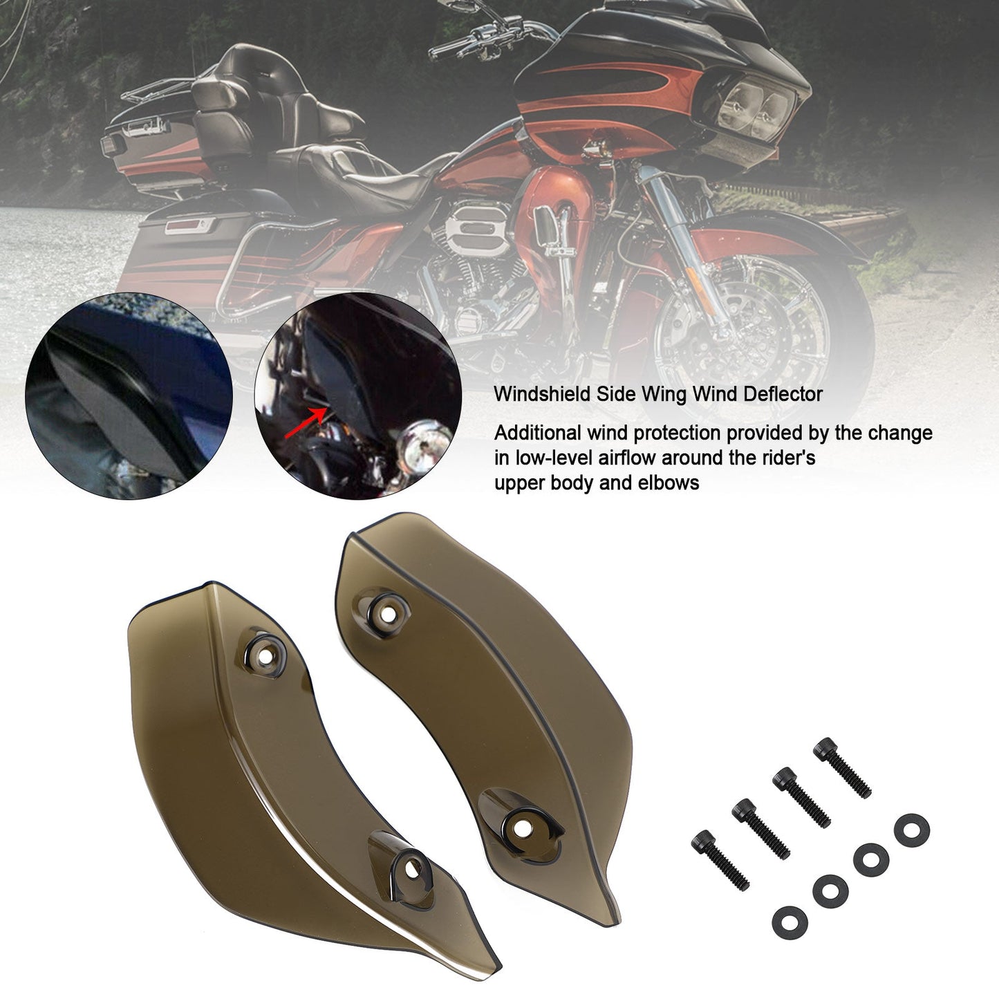 15-21 Fairing Windshield Side Wing Wind Deflector For Touring Road Glide Smoke Generic