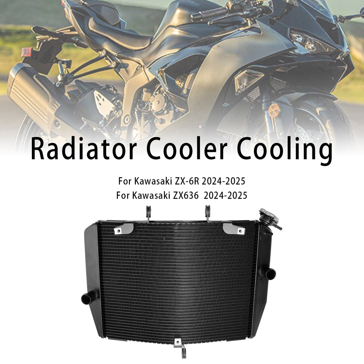Radiator Cooling Engine Cooler For Kawasaki ZX-6R ZX636 2024-2025 Black